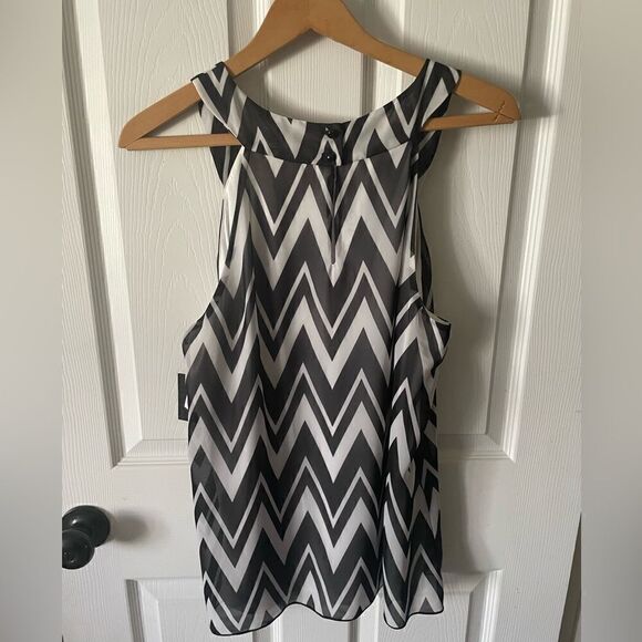 🆕 IZ Byer California Chevron Halter Top Black & White Sz XL - Picture 4 of 7